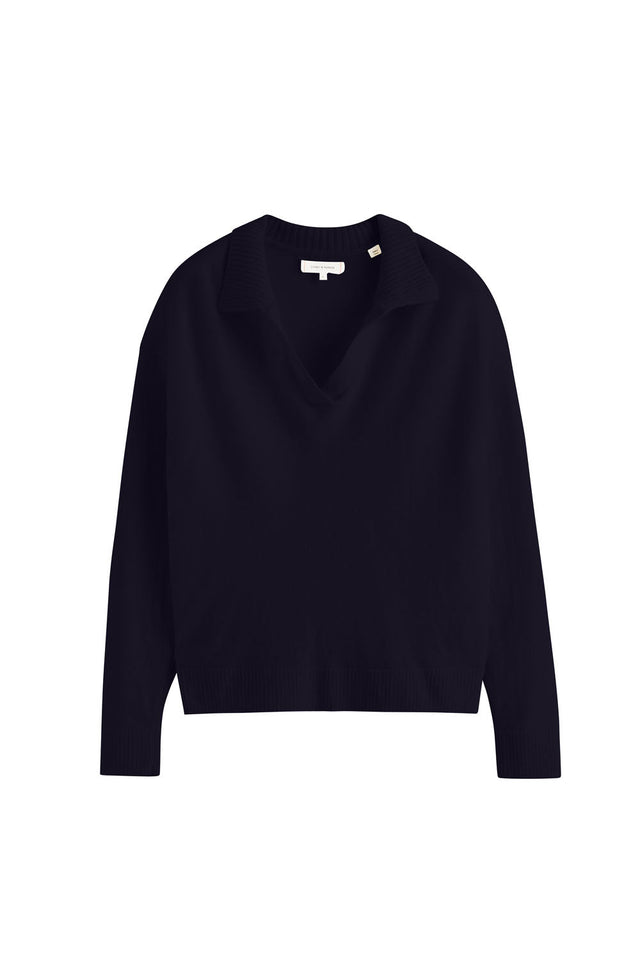 Navy Wool-Cashmere Collared Sweater image 4