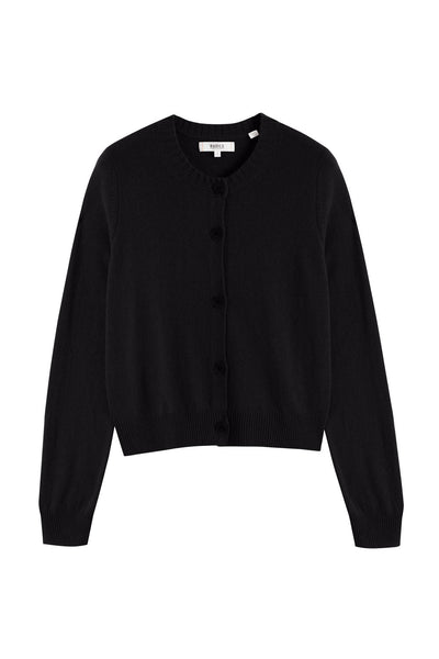 Black Wool-Cashmere Crew Neck Cardigan