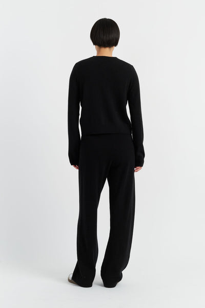 Black Wool-Cashmere Crew Neck Cardigan