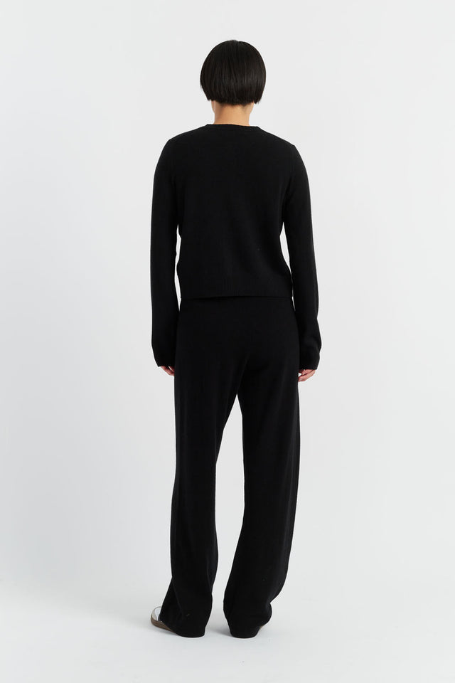 Black Wool-Cashmere Crew Neck Cardigan image 6