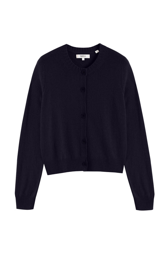 Navy Wool-Cashmere Crew Neck Cardigan image 4
