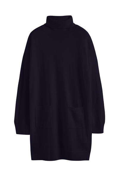 Navy Wool-Cashmere Mini Rollneck Dress