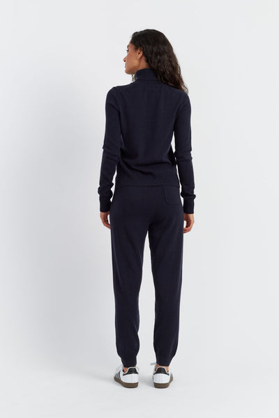 Navy Wool-Cashmere Cuffed Joggers
