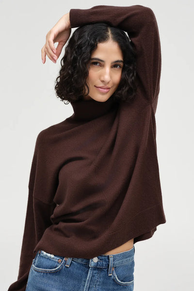 Chocolate Wool-Cashmere Relaxed Rollneck Sweater