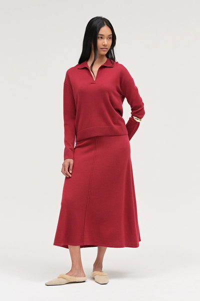 Cherry Wool-Cashmere Collared Sweater
