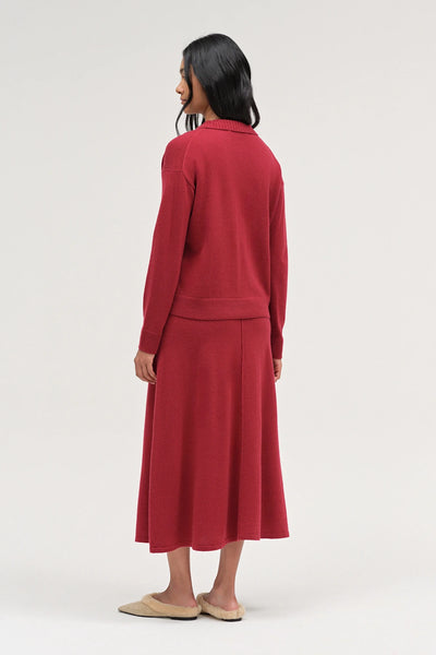 Cherry Wool-Cashmere Collared Sweater