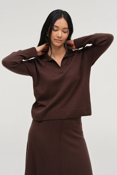 Chocolate Wool-Cashmere Collared Sweater