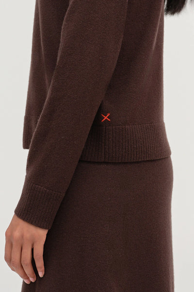 Chocolate Wool-Cashmere Collared Sweater