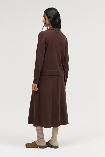 Chocolate Wool-Cashmere Collared Sweater