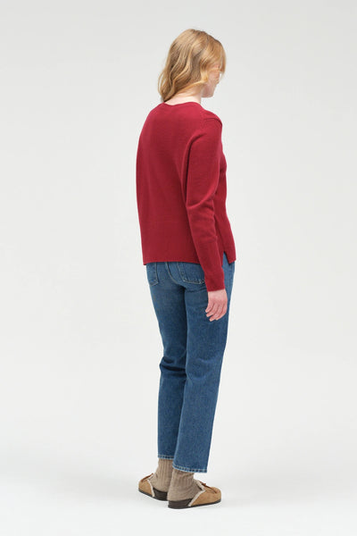 Cherry Wool-Cashmere Crew Neck Cardigan