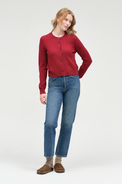 Cherry Wool-Cashmere Crew Neck Cardigan