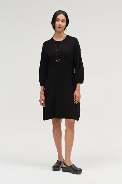 Black Wool-Cashmere Wide-Sleeve Dress