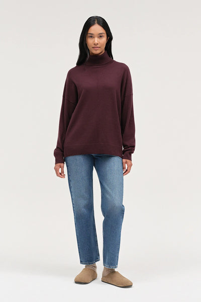 Aubergine Wool-Cashmere Relaxed Rollneck Sweater
