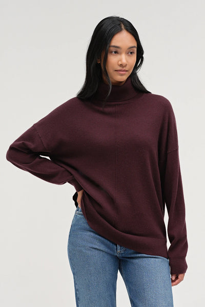 Aubergine Wool-Cashmere Relaxed Rollneck Sweater