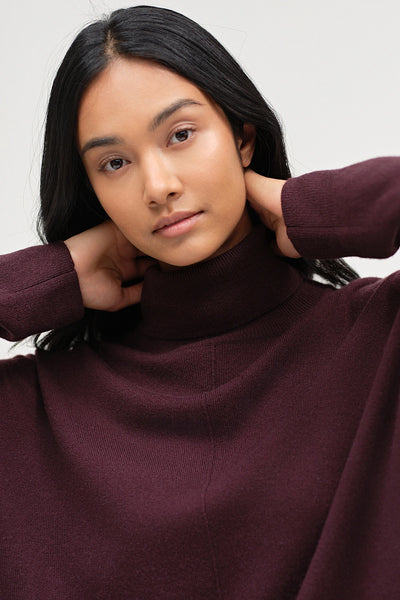 Aubergine Wool-Cashmere Relaxed Rollneck Sweater