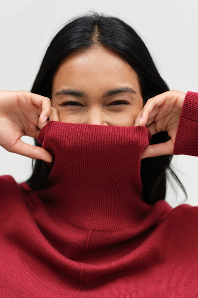 Cherry Wool-Cashmere Relaxed Rollneck Sweater