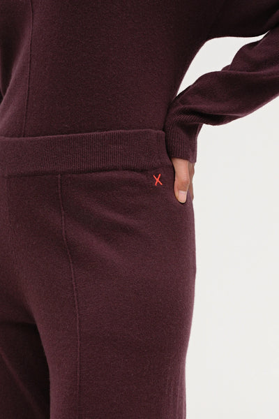 Aubergine Wool-Cashmere Wide-Leg Track Pant