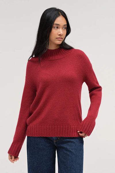Cherry Pure Cashmere Funnel Neck Sweater