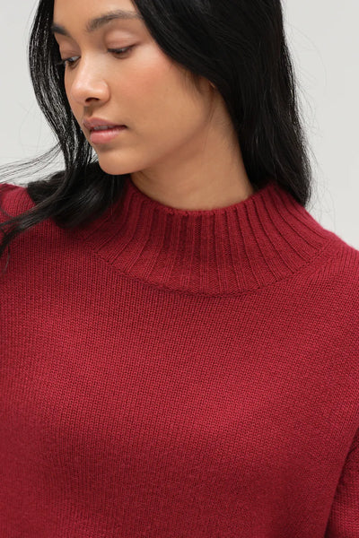 Cherry Pure Cashmere Funnel Neck Sweater