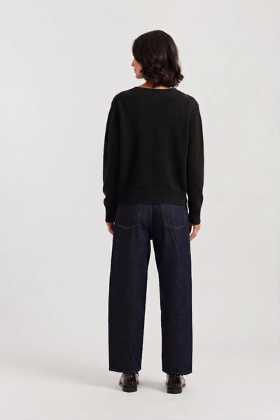 Black Wool-Cashmere Low V-Neck Sweater
