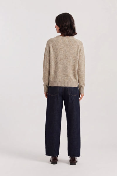 Warm-Oatmeal Wool-Cashmere Low V-Neck Sweater