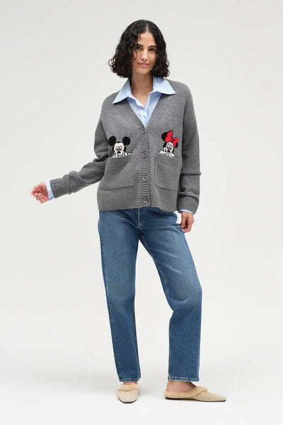 Grey Wool-Cashmere Disney Peek Pocket Cardigan