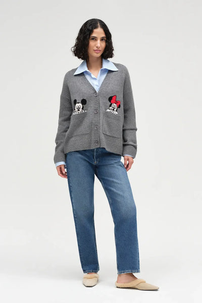 Grey Wool-Cashmere Disney Peek Pocket Cardigan