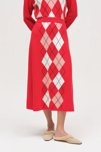Red Wool-Cashmere Argyle Skirt