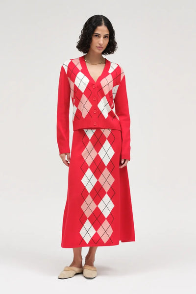 Red Wool-Cashmere Argyle Skirt