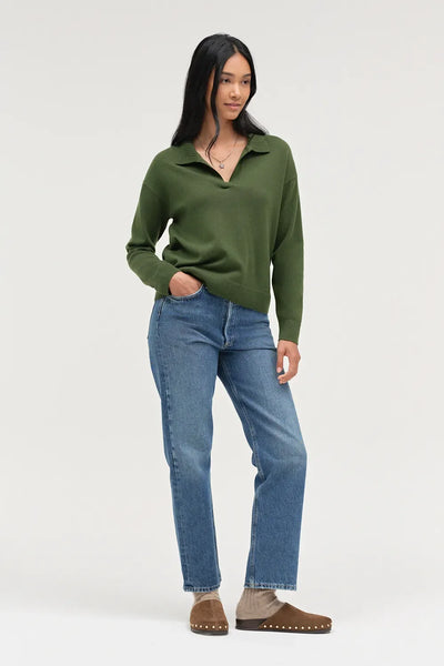 Green Wool-Cashmere Collared Sweater