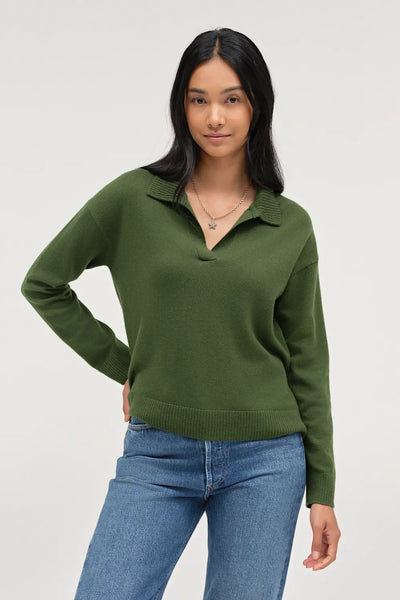 Green Wool-Cashmere Collared Sweater