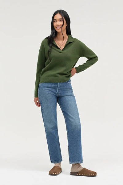Green Wool-Cashmere Collared Sweater