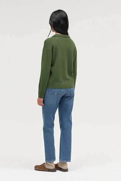 Green Wool-Cashmere Collared Sweater
