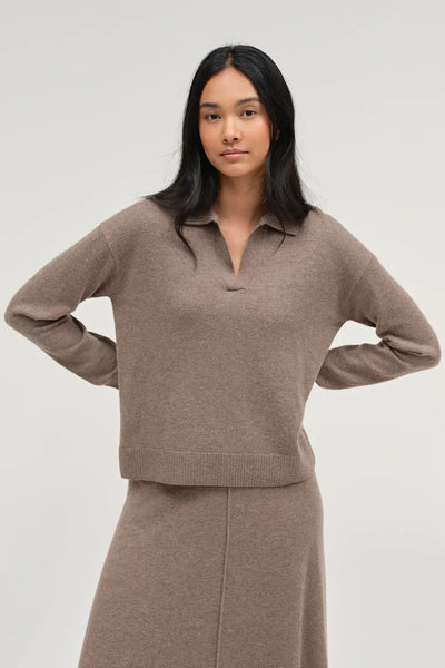 Mushroom Wool-Cashmere Collared Sweater