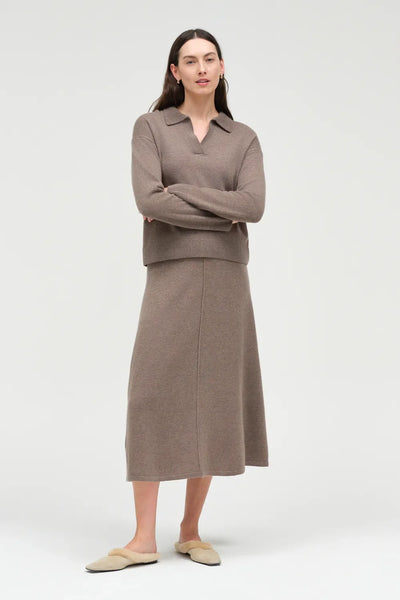 Mushroom Wool-Cashmere Midi Skirt
