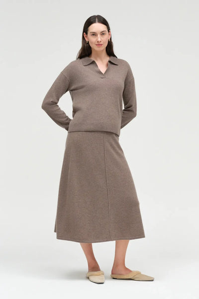 Mushroom Wool-Cashmere Midi Skirt