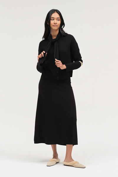 Black Wool-Cashmere Tie Neck Cardigan