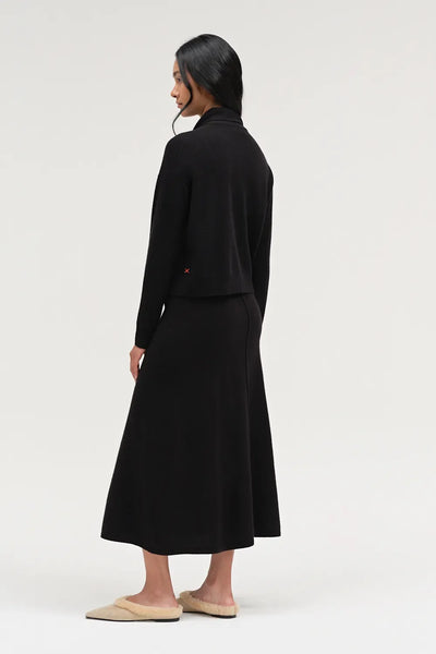 Black Wool-Cashmere Tie Neck Cardigan