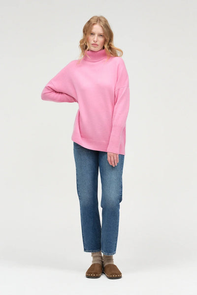 Flamingo-Pink Pure Cashmere Rollneck Sweater
