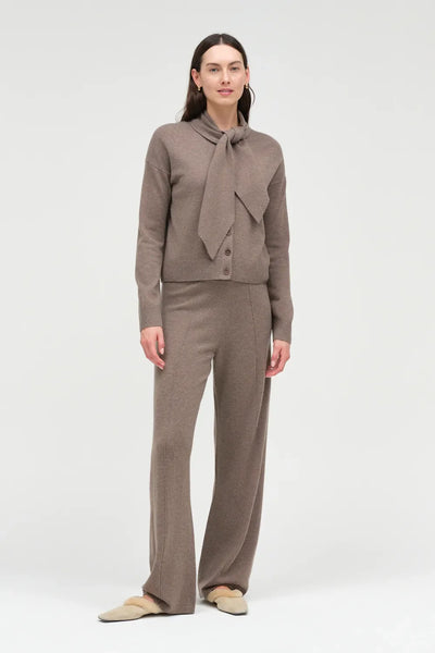 Mushroom Wool-Cashmere Tie Neck Cardigan