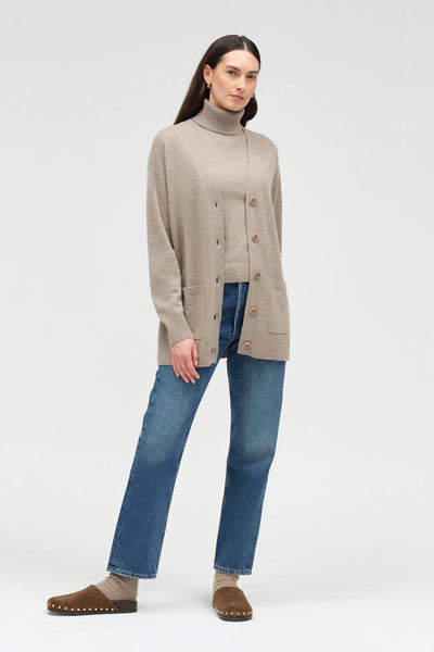 Warm-Oatmeal Wool-Cashmere Long Cardigan