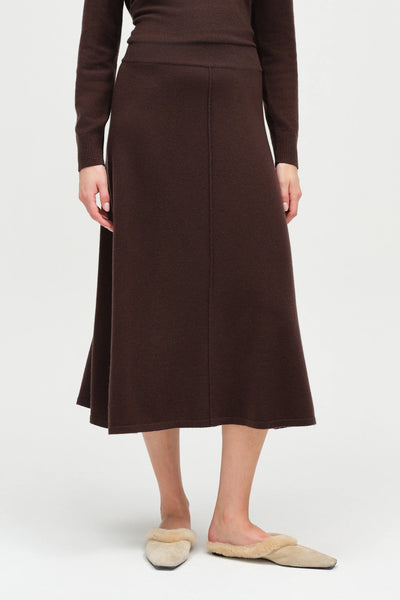 Chocolate Wool-Cashmere Midi Skirt