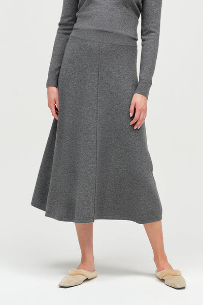 Grey Wool-Cashmere Midi Skirt