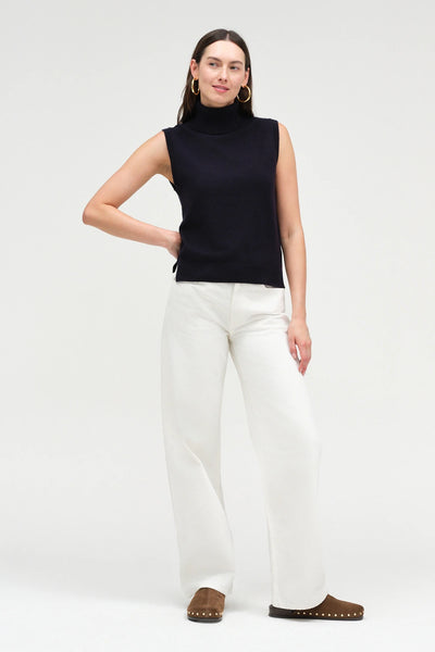 Navy Wool-Cashmere High-Neck Tank
