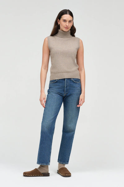 Warm-Oatmeal Wool-Cashmere High-Neck Tank