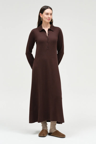 Chocolate Wool-Cashmere A-Line Polo Dress