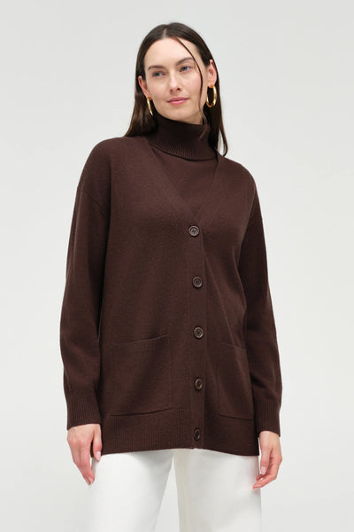 Chocolate Wool-Cashmere Long Cardigan