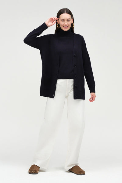 Navy Wool-Cashmere Long Cardigan
