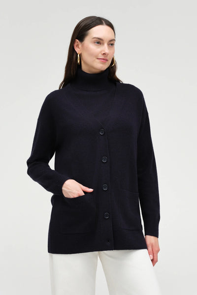 Navy Wool-Cashmere Long Cardigan