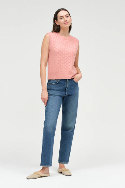 Salmon Pure Cashmere Cabled Tank